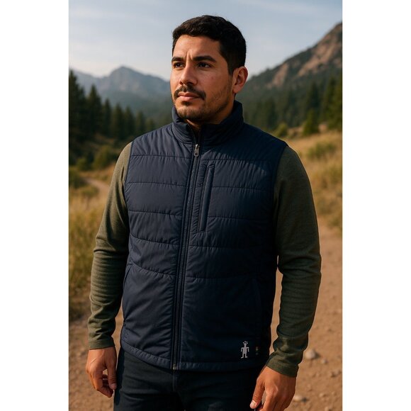 Smartwool Men’s Insulated Merino Wool Blend Puffer Vest Navy Blue Size L Outdoor - Picture 1 of 11